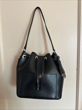 Michael Kors Black Leather Drawstring Bucket Bag - Women's Shoulder Bag